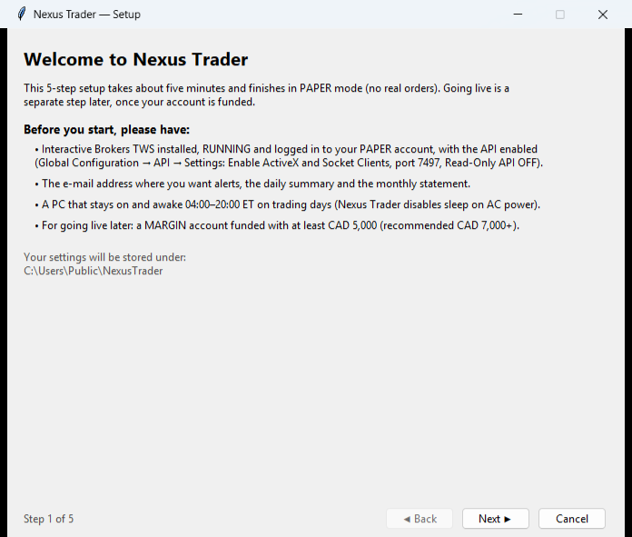 Step 1: what the wizard needs before it starts, and where your settings will be stored.